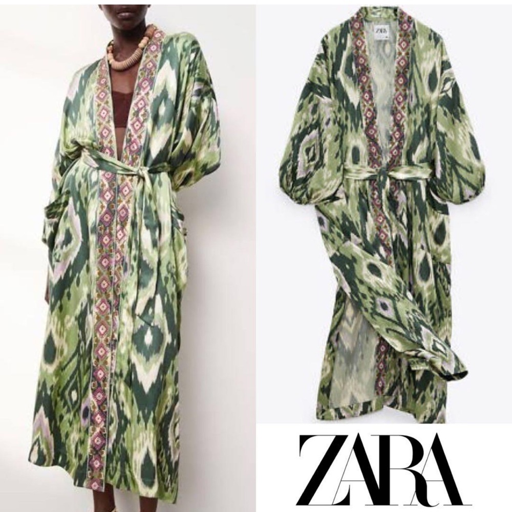 Zara Green Patterned Kimono Dress